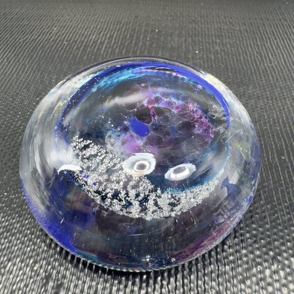 Venetian Italian Art Glass Paperweight Hand Blown With Silver Flecks Multicolor - Picture 10 of 15